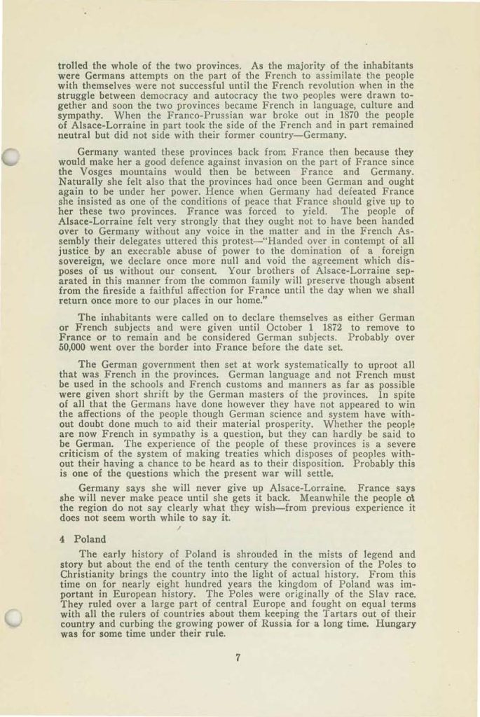 a booklet with selections for reading about the war issued in 1917 by the state board of education