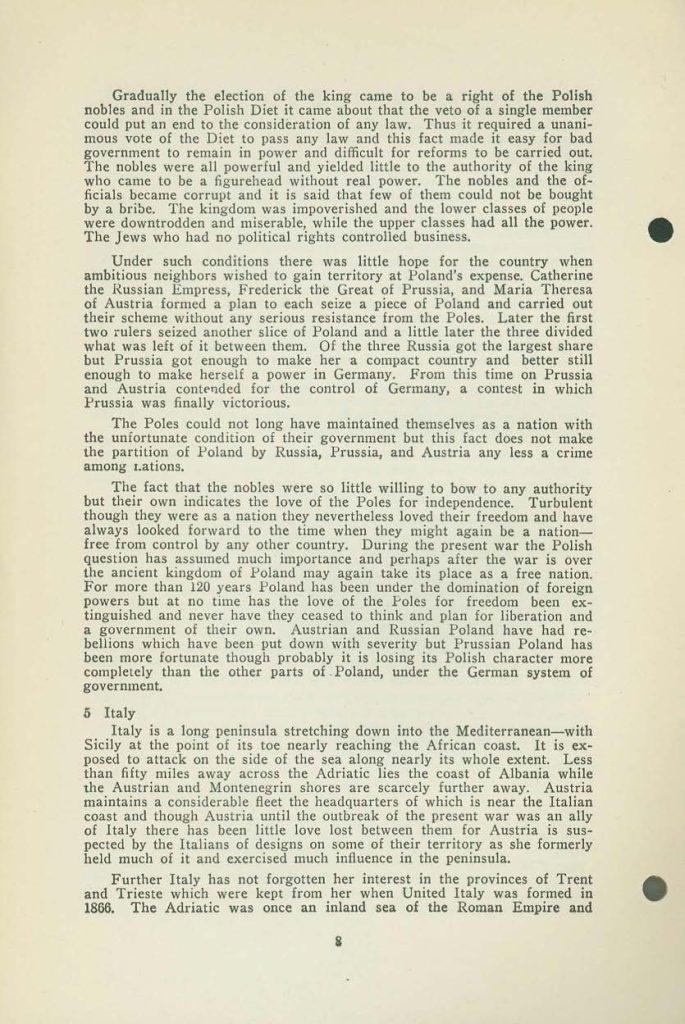 a booklet with selections for reading about the war issued in 1917 by the state board of education