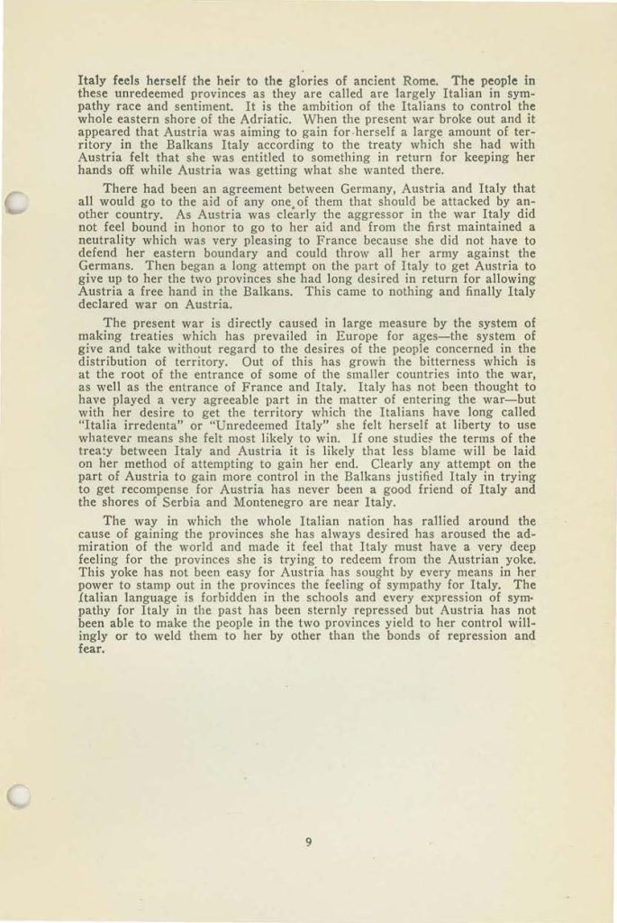 a booklet with selections for reading about the war issued in 1917 by the state board of education