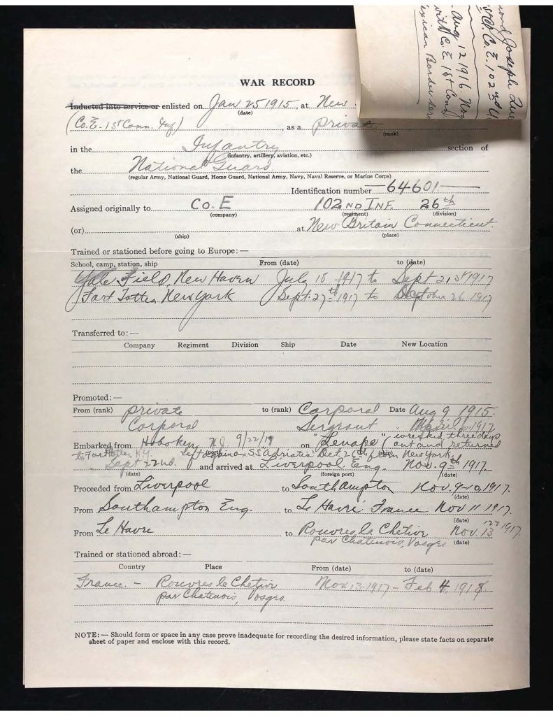 an official state of connecticut military service record for raymond joseph queenin