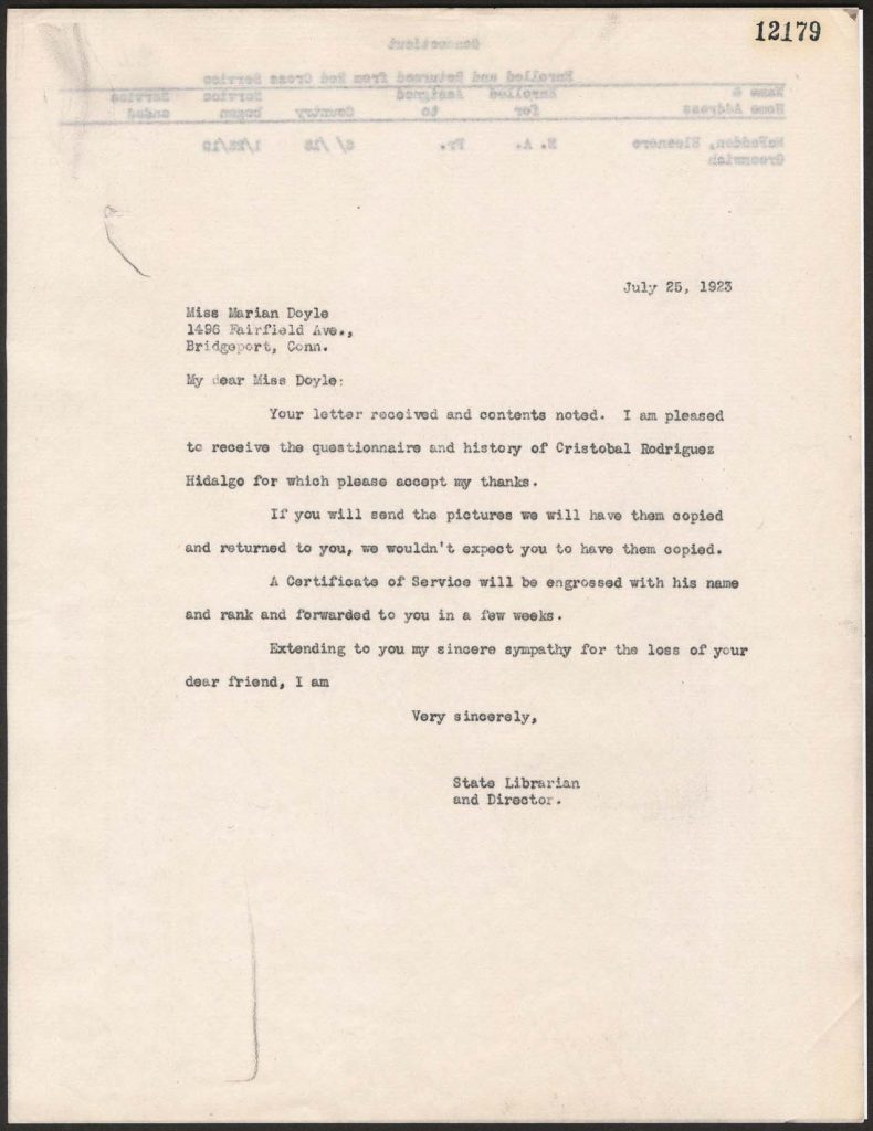 a typewritten letter from the state librarian to marian doyle dated july 25, 2023