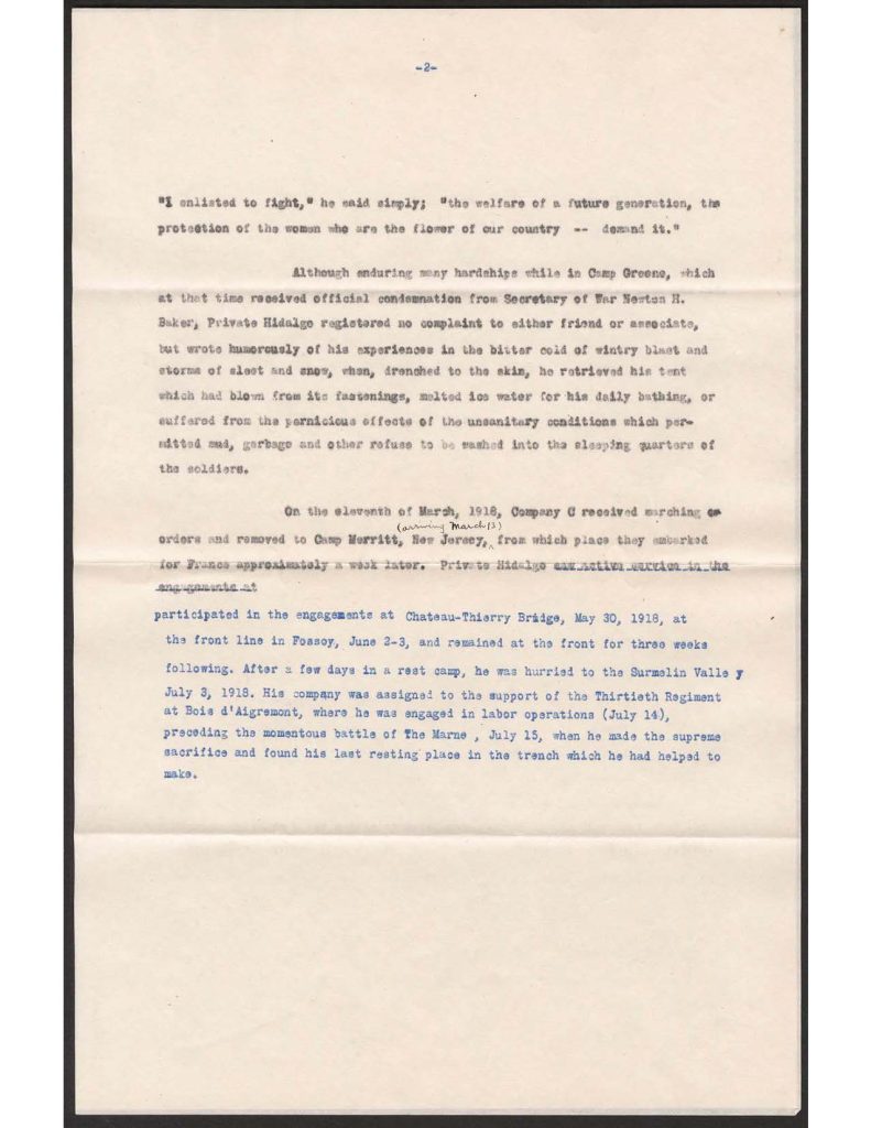 a tyepwritten document of cristobal rodriques hidalgo's biography