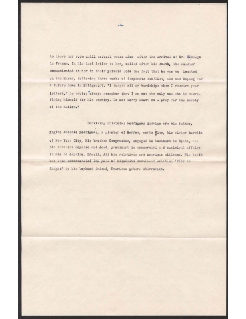 a tyepwritten document of cristobal rodriques hidalgo's biography
