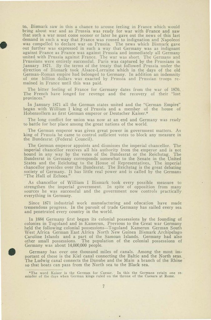 a booklet with selections for readin about the war issued in 1918 by the state board of education