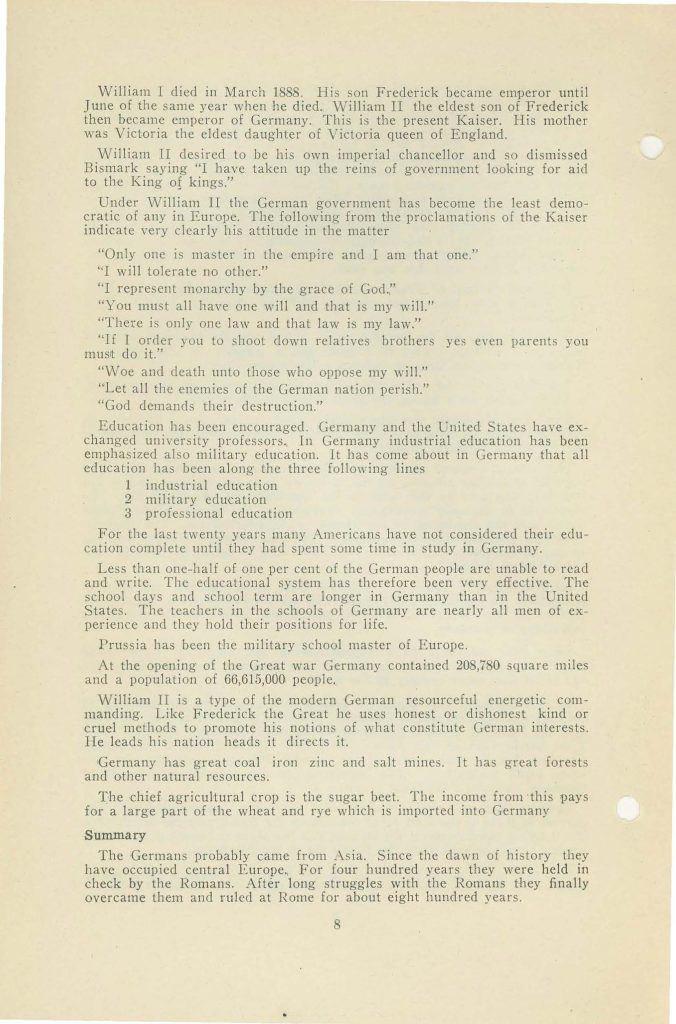 a booklet with selections for readin about the war issued in 1918 by the state board of education