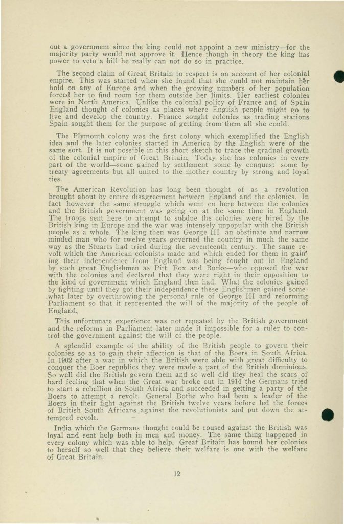 a booklet with selections for readin about the war issued in 1918 by the state board of education