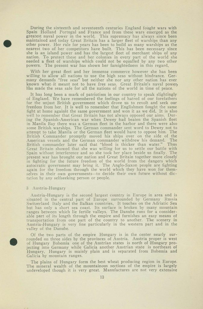 a booklet with selections for readin about the war issued in 1918 by the state board of education