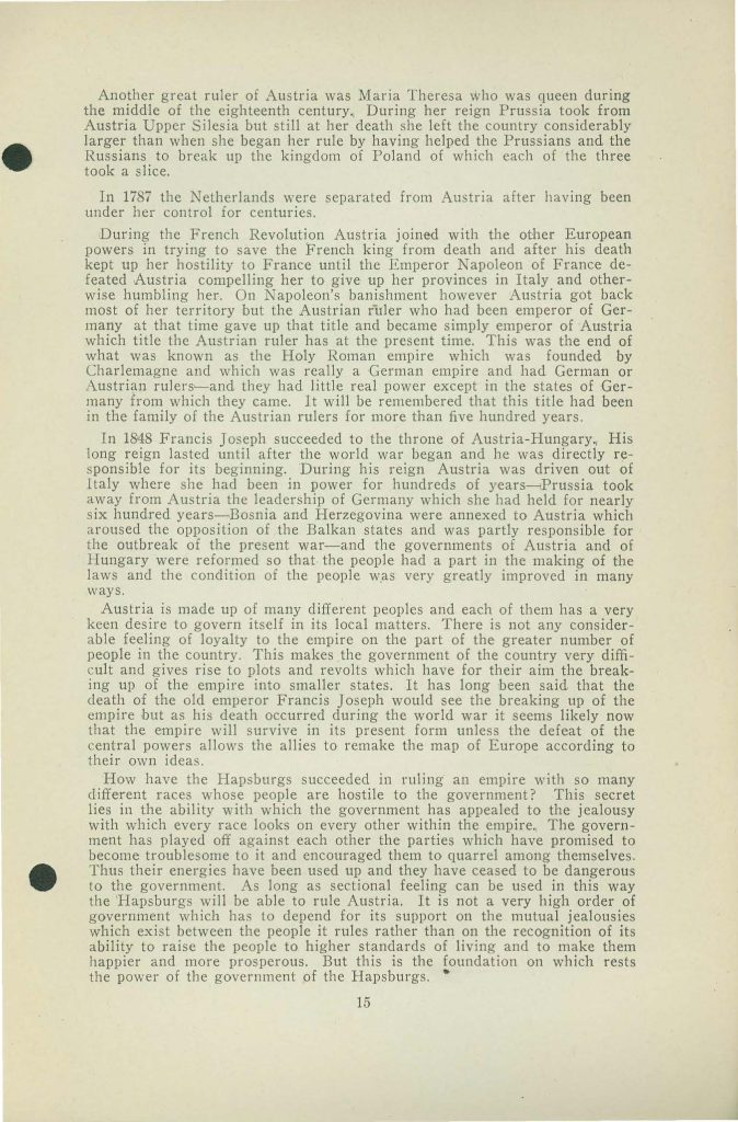 a booklet with selections for reading about the war issued in 1918 by the state board of education