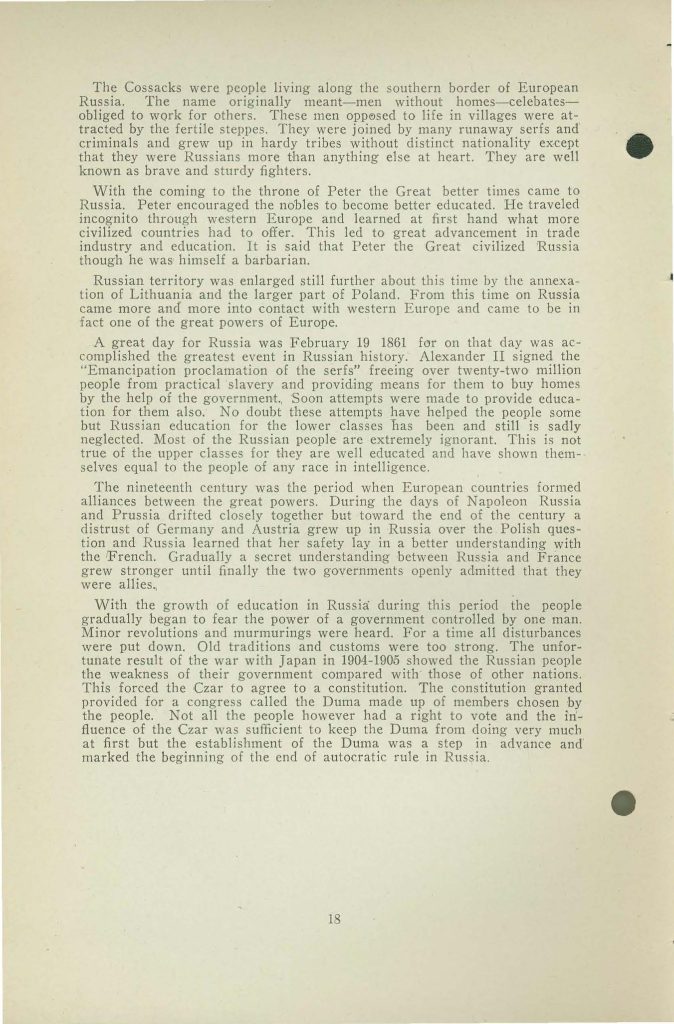 a booklet with selections for reading about the war issued in 1918 by the state board of education