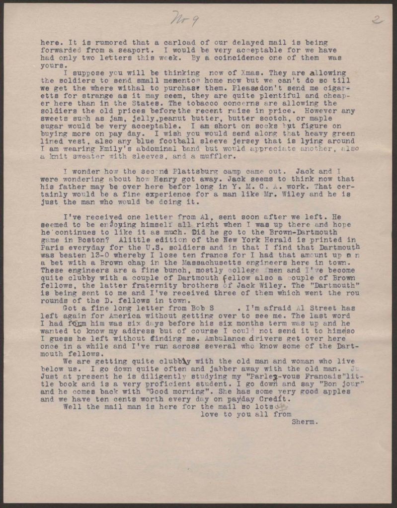 a typewritten letter from sherman green to alfred at the dartmouth dated april 27th 1917