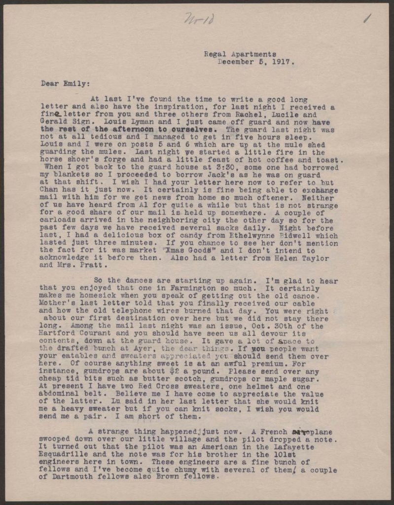 a typewritten letter from sherman green to emily dated December 5th 1917