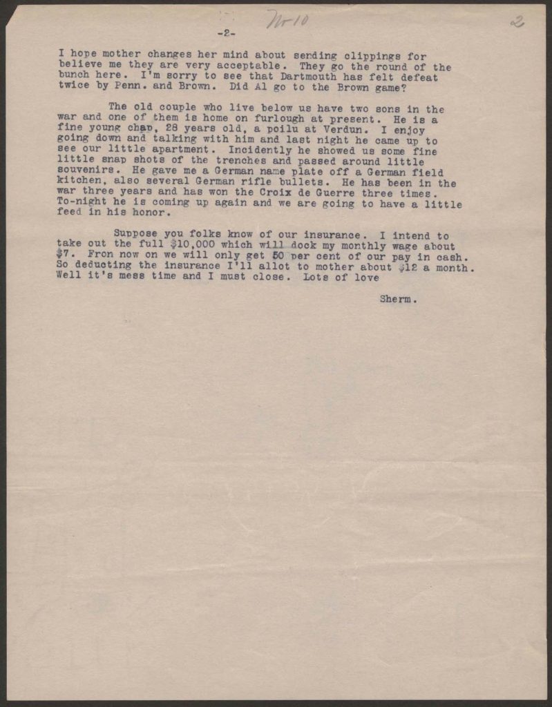 a typewritten letter from sherman green to hi mother dated December 1st 1917