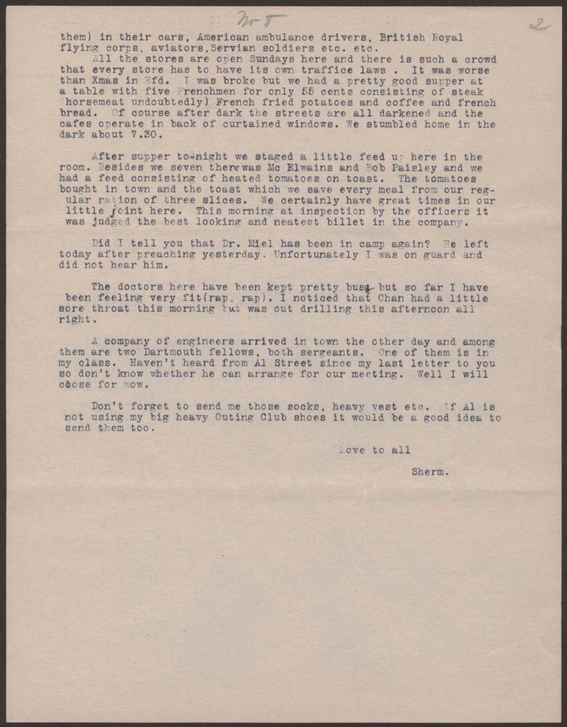 a typewritten letter from sherman green to hi mother dated November 2th 1917