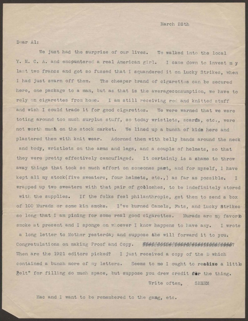 a typewritten letter from sherman green to al dated march 28th 1918