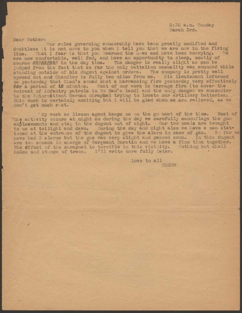 a typewritten letter from sherman green to his mother dated february 4th 1918