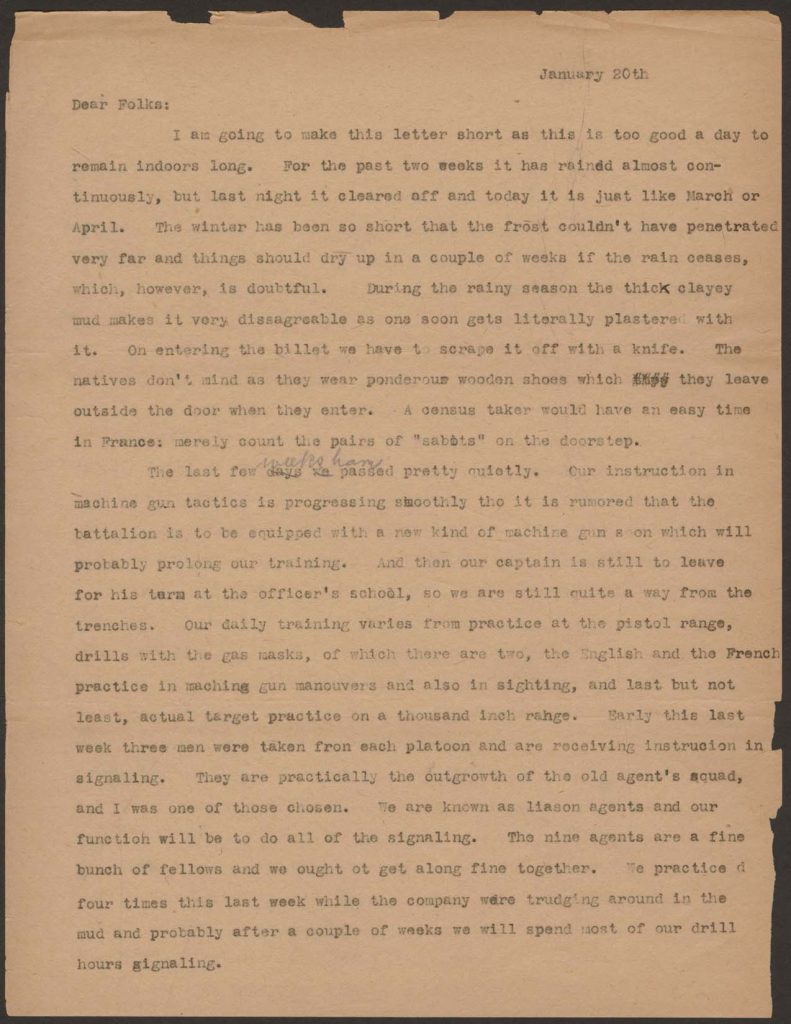 a typewritten letter from sherman green to his mother dated february 4th 1918
