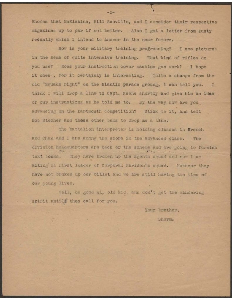 a typewritten letter from sherman green to his mother dated January 13th 1918