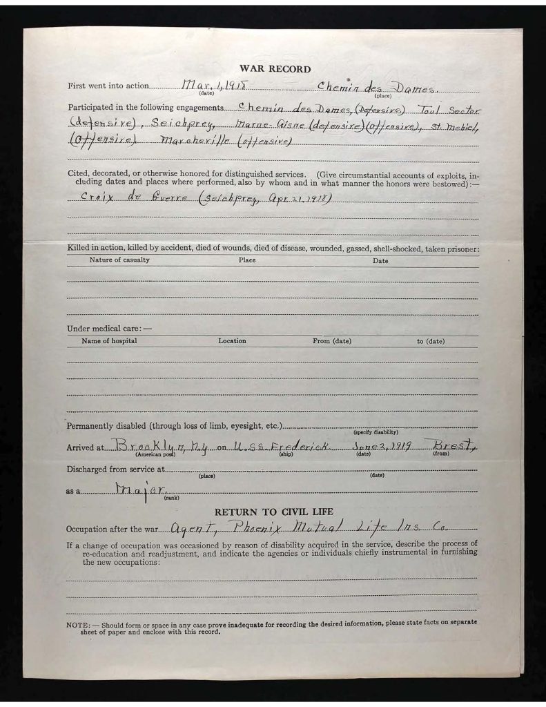 official state of connecticut military service record for clarence mcgregor thompson
