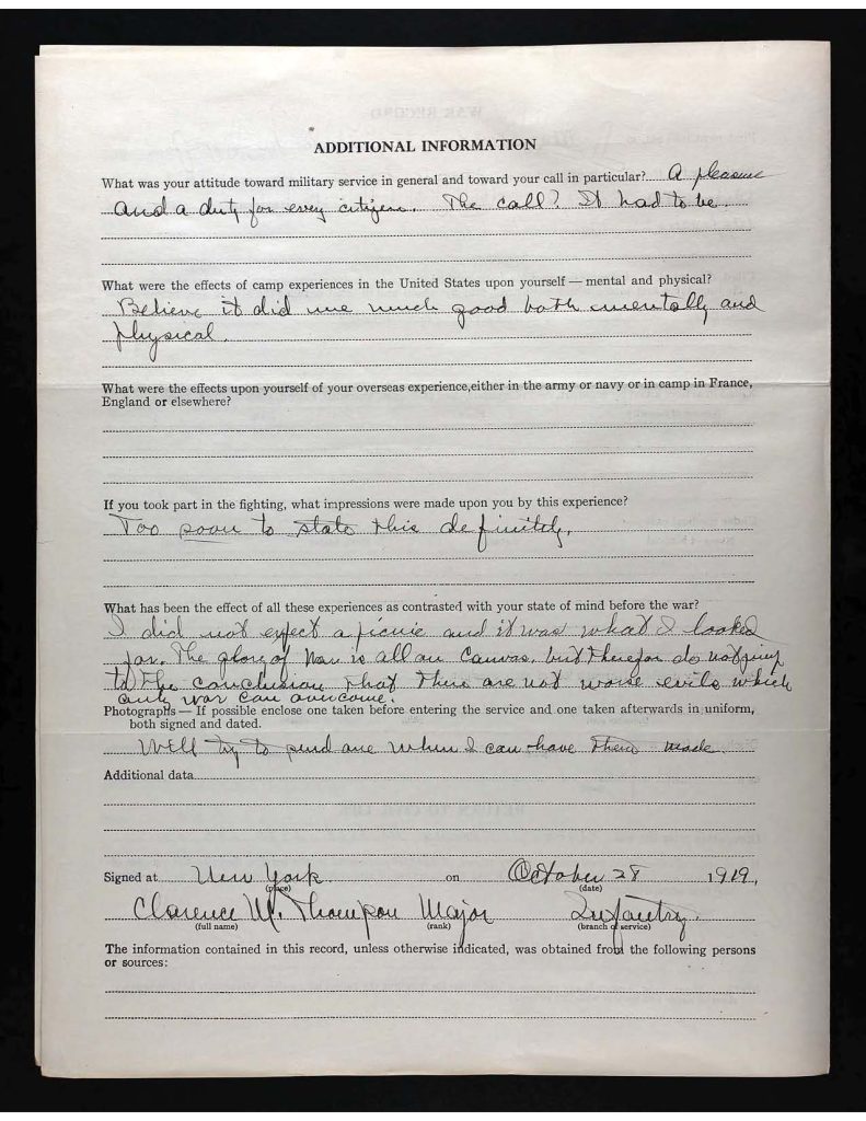 official state of connecticut military service record for clarence mcgregor thompson