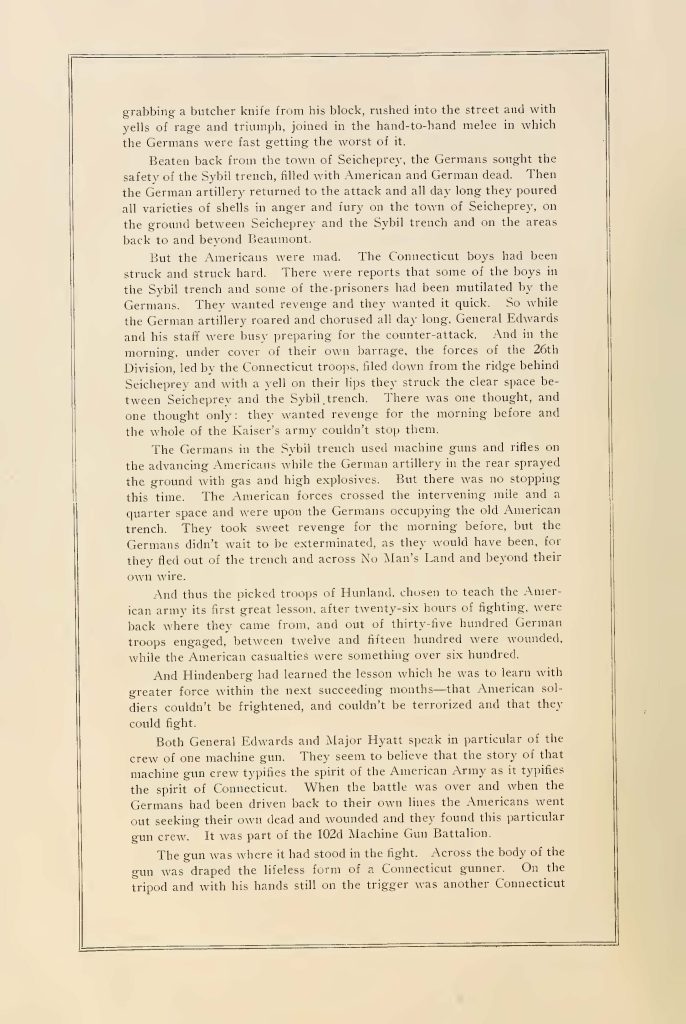 internal page of a pamphlet titled "when connecticut stopped the hun" about the batte of seicheprey from april 20 - 21 1918