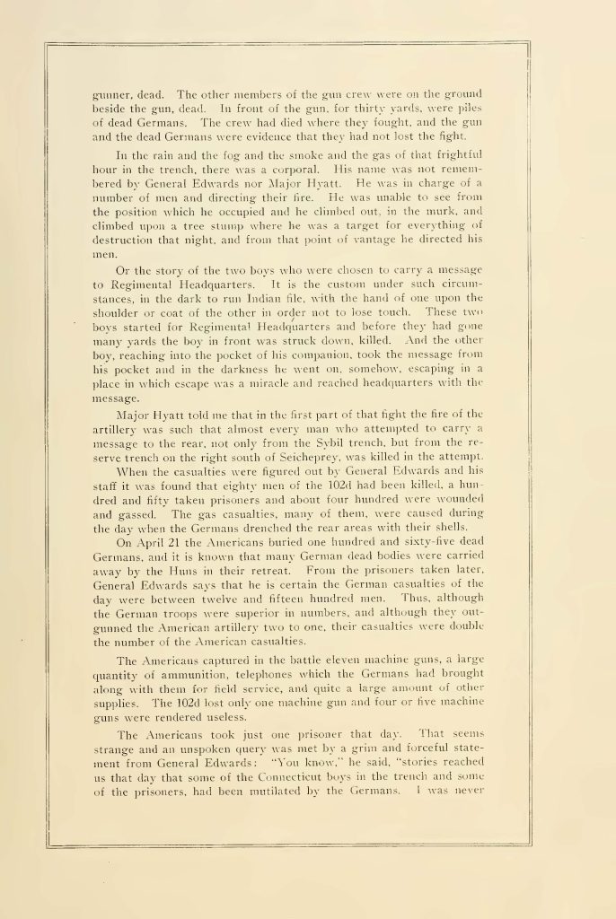 internal page of a pamphlet titled "when connecticut stopped the hun" about the batte of seicheprey from april 20 - 21 1918