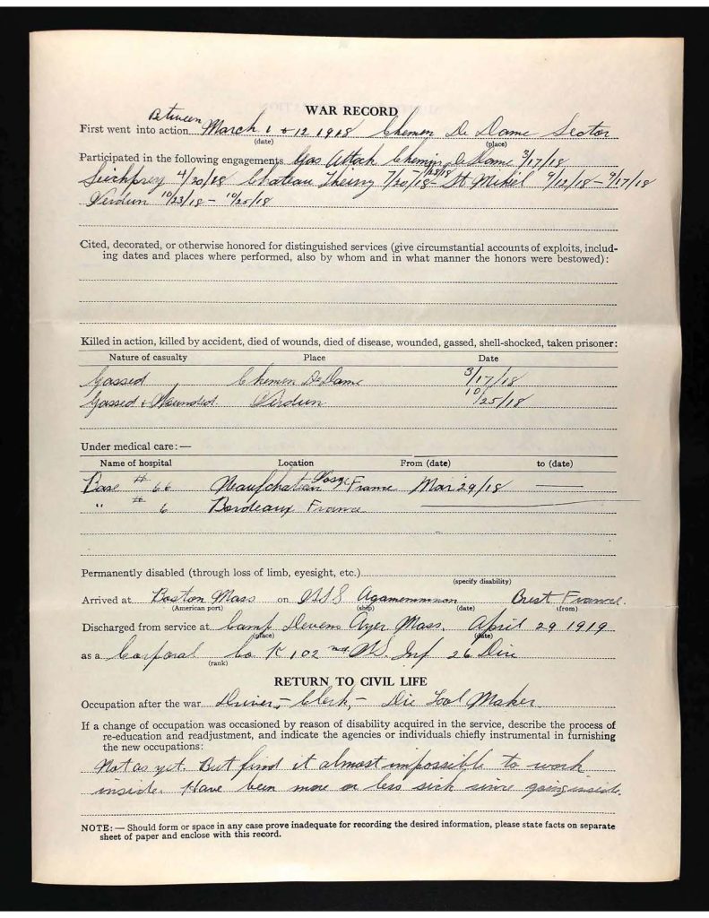 official state of connecticut military service record for wilson harry whitehouse