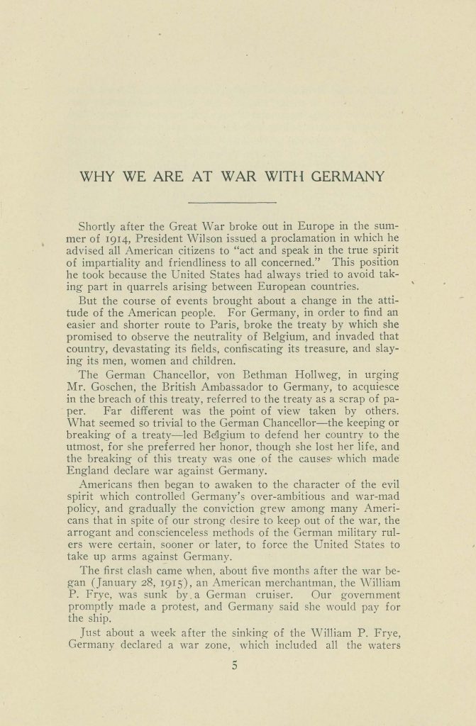 a booklet issued by the connecticut state council of defense committee on education titles 'why we are at war with germany'