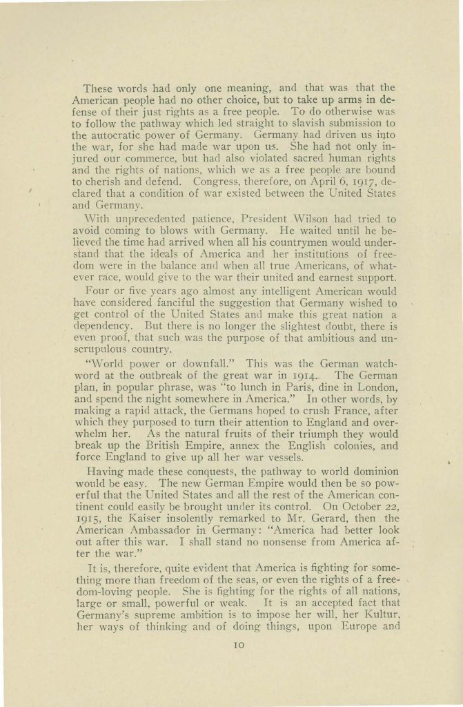 a booklet issued by the connecticut state council of defense committee on education titles 'why we are at war with germany'