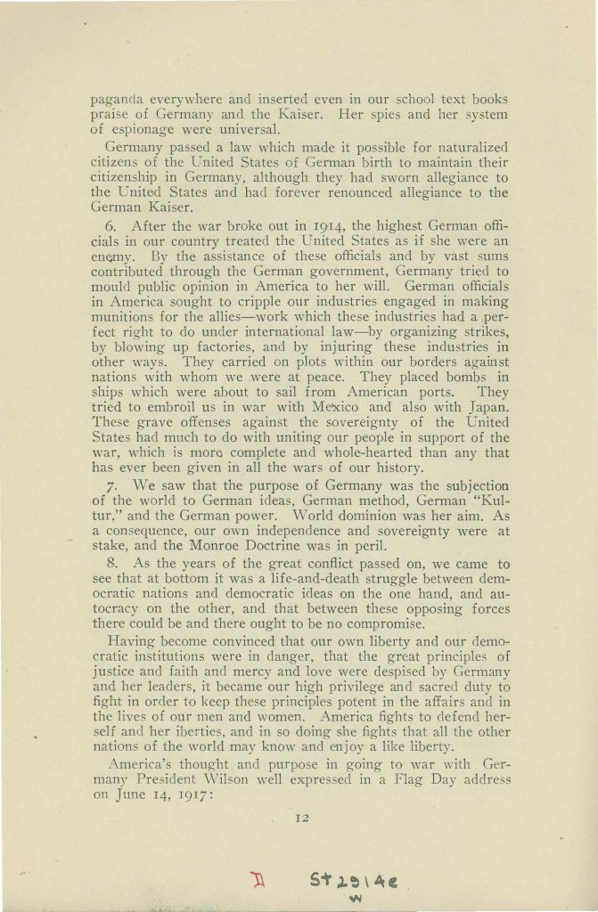 a booklet issued by the connecticut state council of defense committee on education titles 'why we are at war with germany'