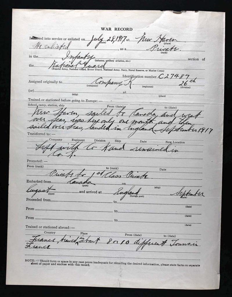 official state of connecticut military service record for solomon wollman