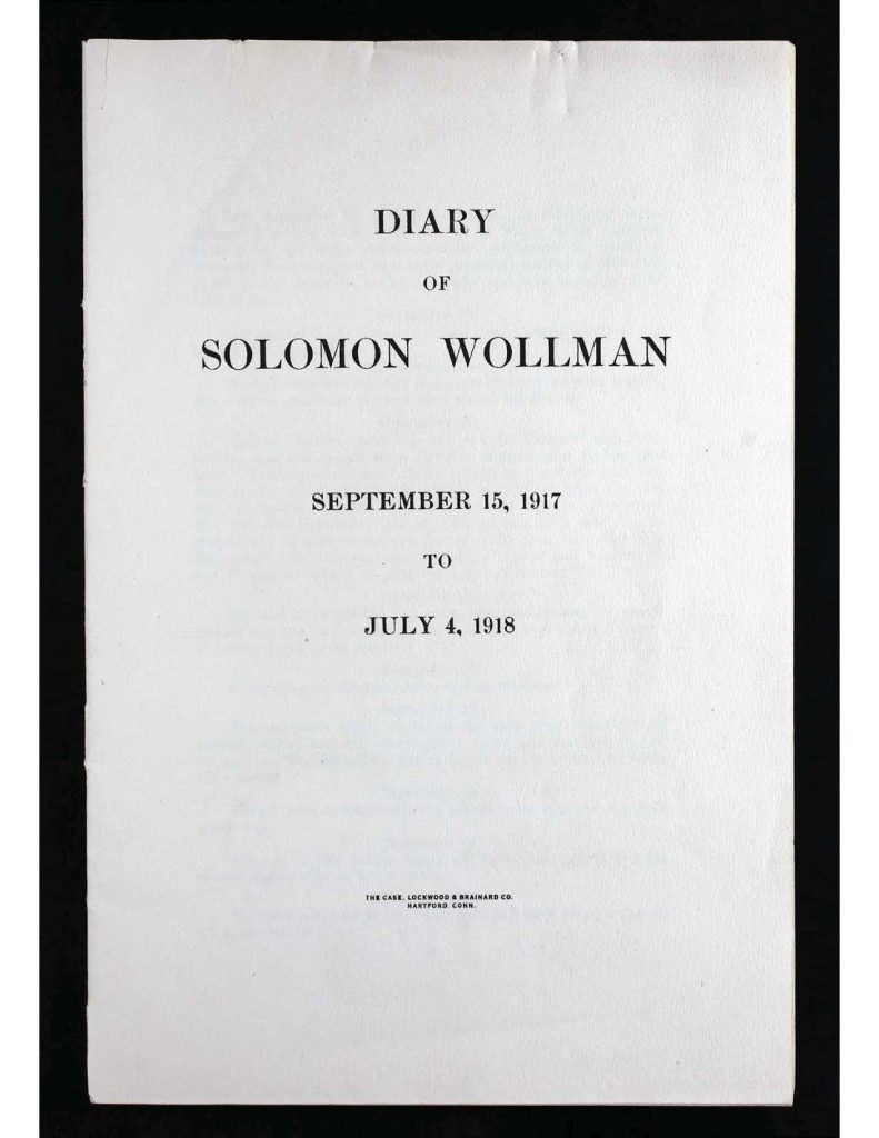 the cover of solomon wollman's diary that he kept from september 15, 1917 through july 4, 1918